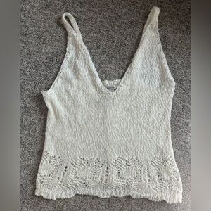 American rag cream cotton acrylic Knit woven hemline Women's tank Top sz M new
